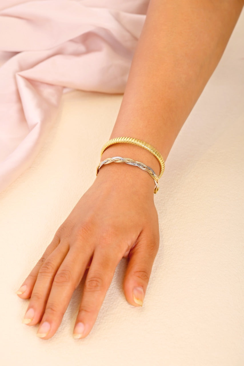 Ribbed Tubogas Bangle Bracelet | 925 Sterling Silver in Gold Polish