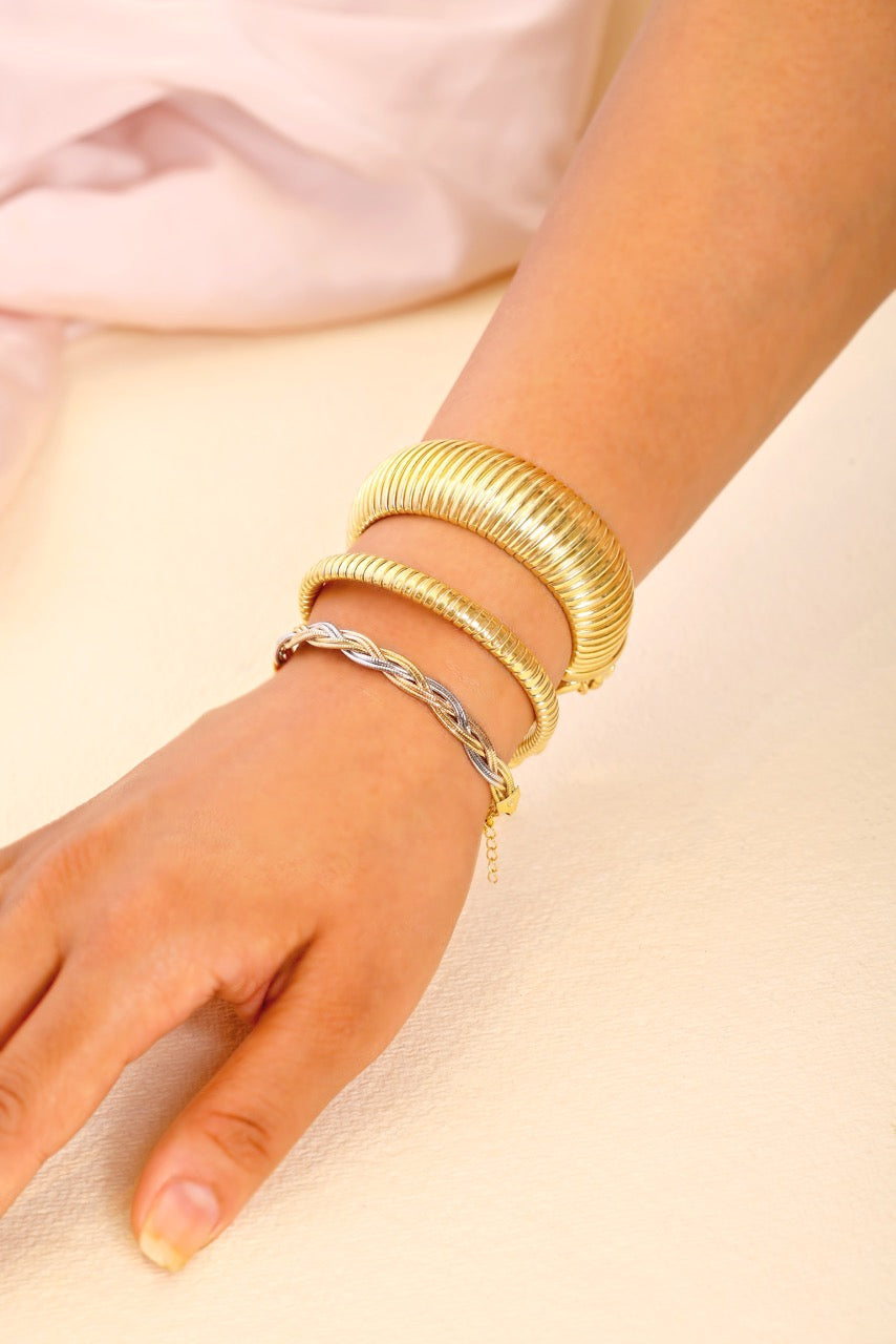 Ribbed Tubogas Bangle Bracelet | 925 Sterling Silver in Gold Polish