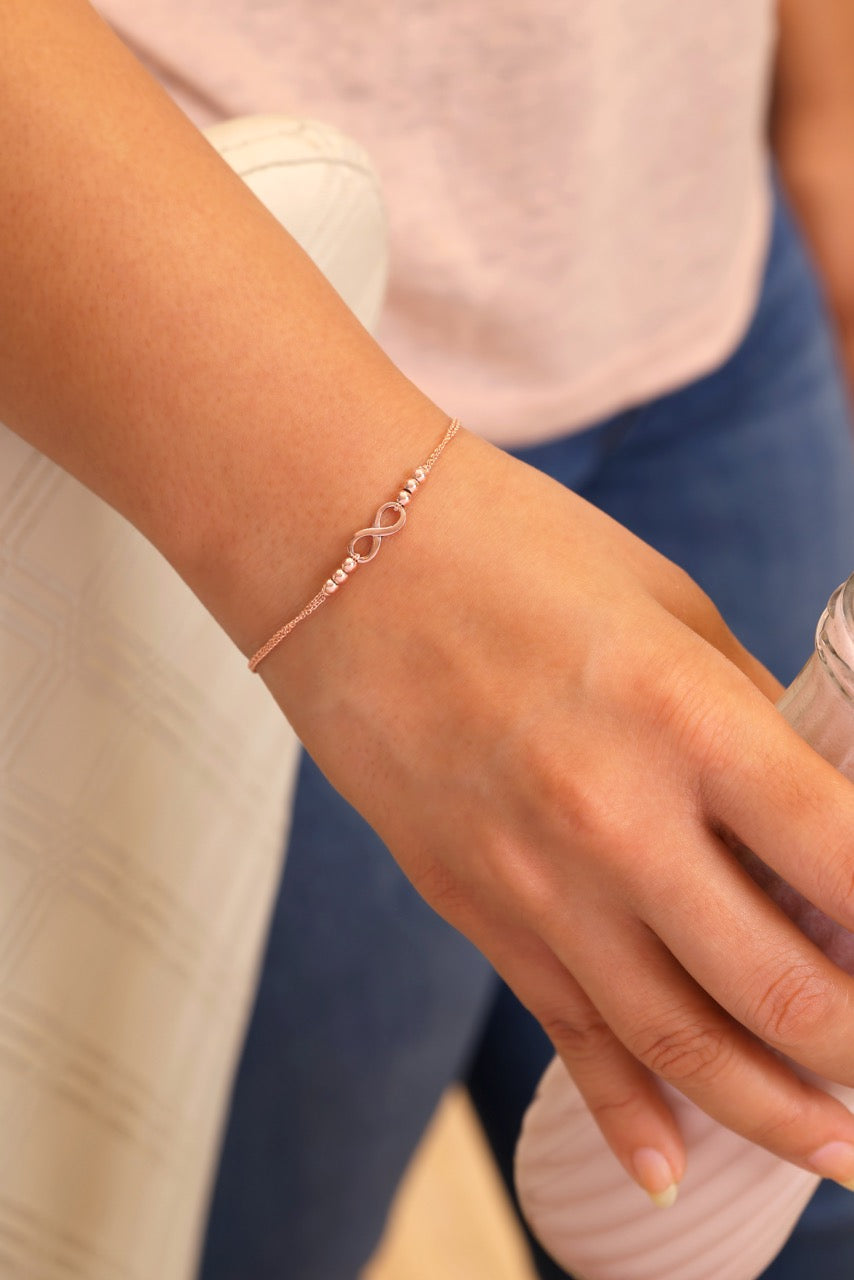 Rose Gold Infinity Charm Chain Bracelet in 925 Sterling Silver