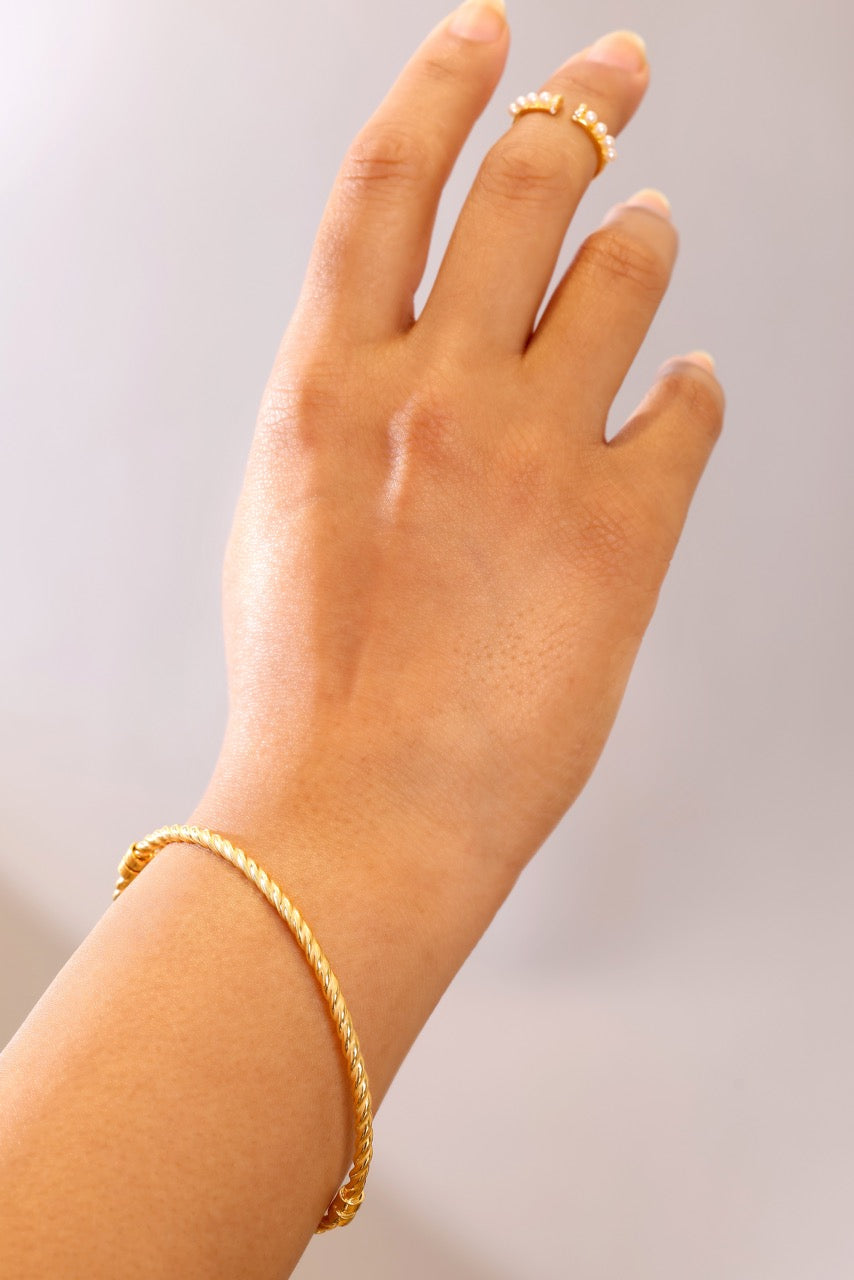 Gold Twisted Rope Bangle Bracelet in 925 Sterling Silver
