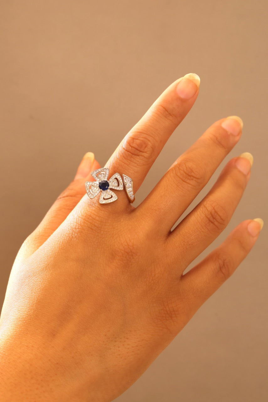 Blue Sapphire Floral CZ Open Ring