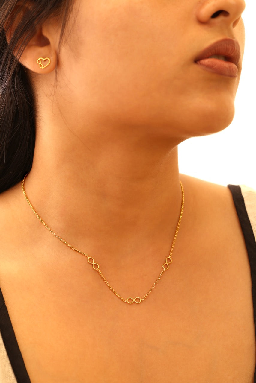 Triple Infinity Symbol Chain Necklace in Gold-Plated 925 Sterling Silver