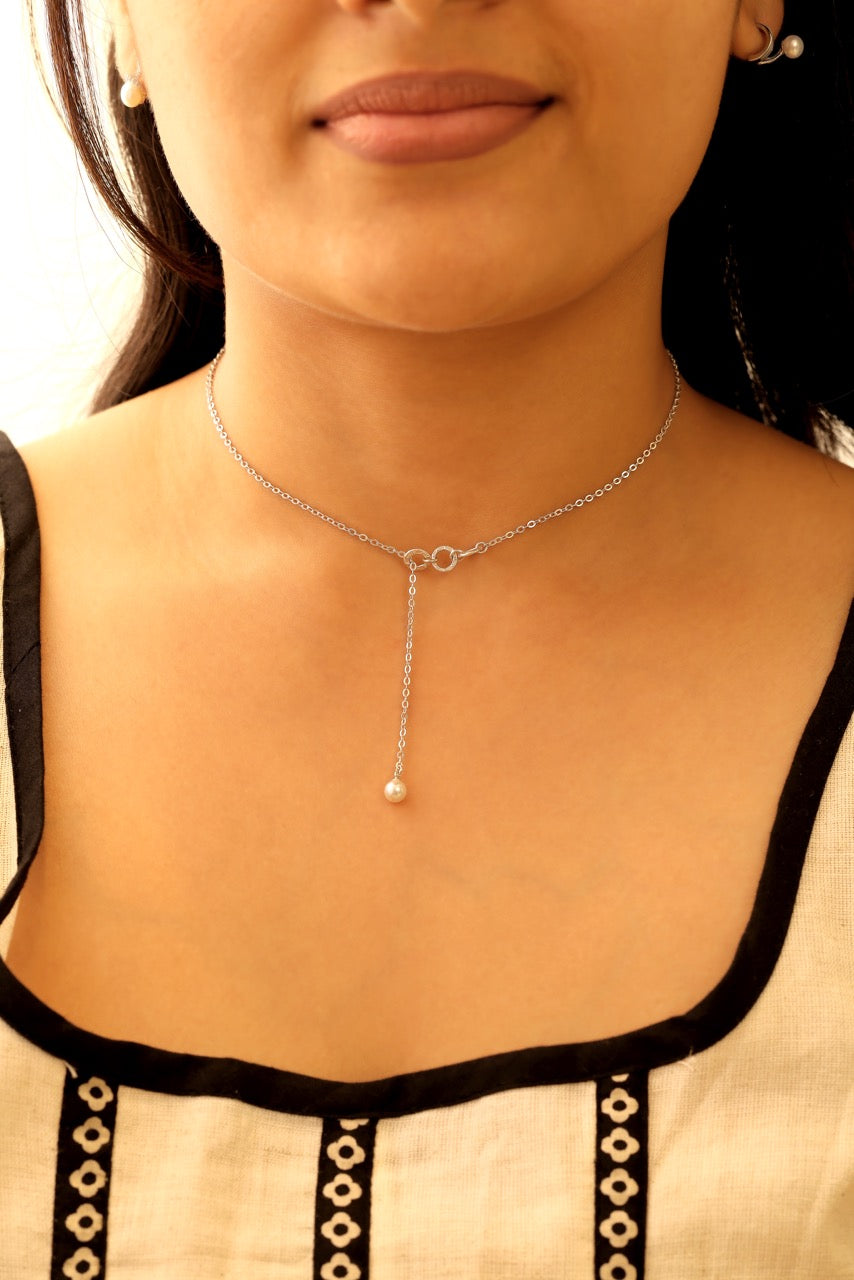 Pearl Drop Lariat Necklace in 925 Sterling Silver