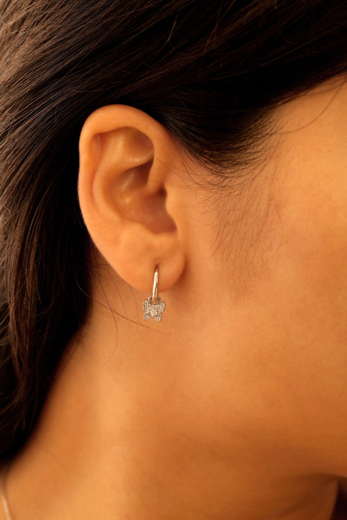 Crystal Butterfly Charm Hoop Earrings in 925 Sterling Silver