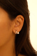 Pearl & Silver Curved Bar Stud Earrings in 925 Sterling Silver