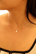 Mother-of-Pearl Crescent Moon Pendant Necklace in Rose Gold-Plated 925 Sterling Silver