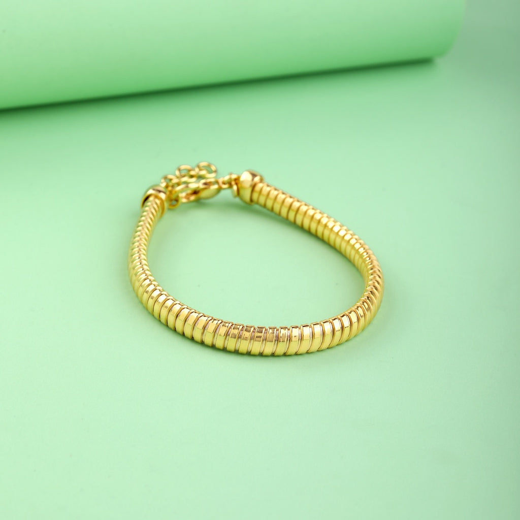 Ribbed Tubogas Bangle Bracelet | 925 Sterling Silver in Gold Polish