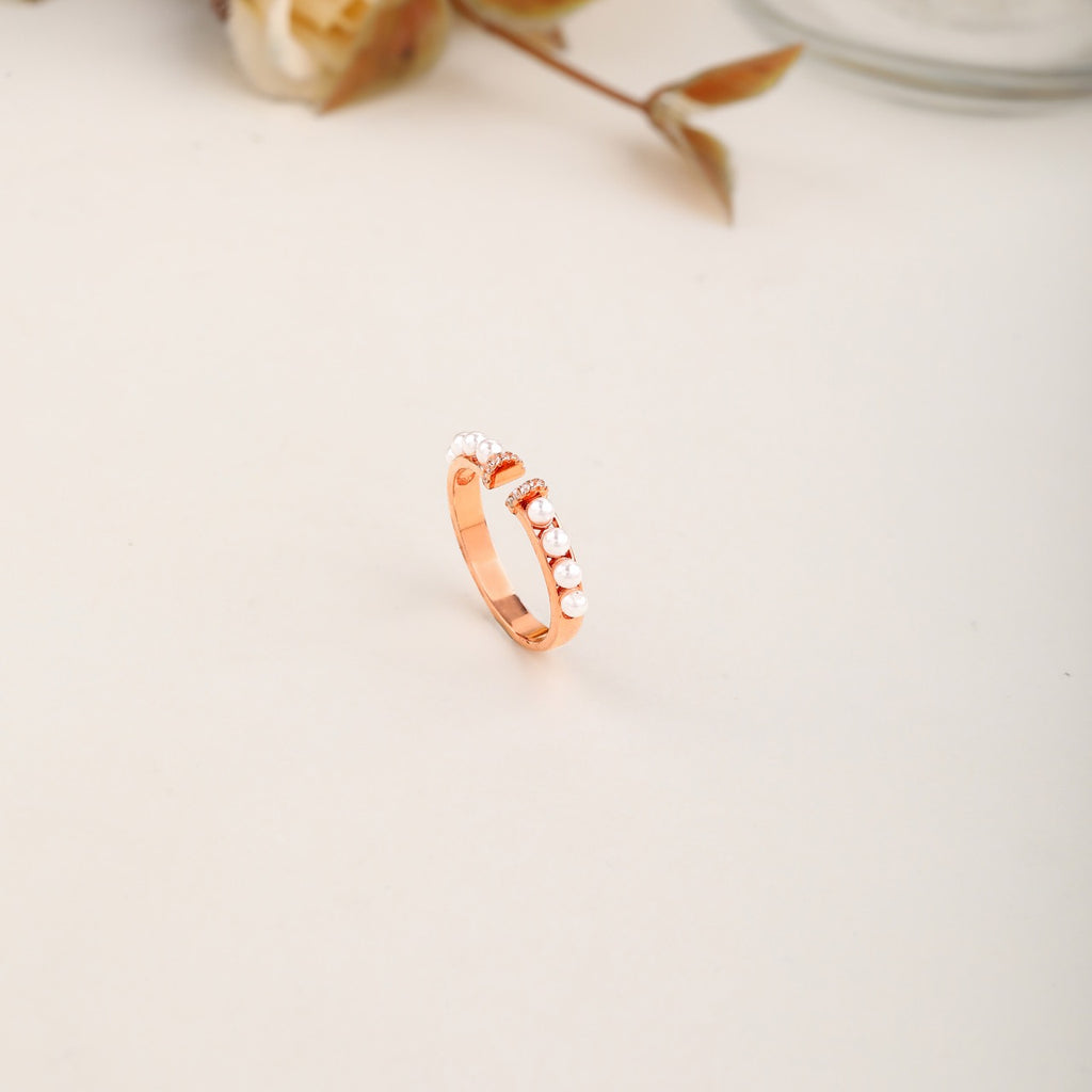 Pearl Accent Rose Gold Open Ring