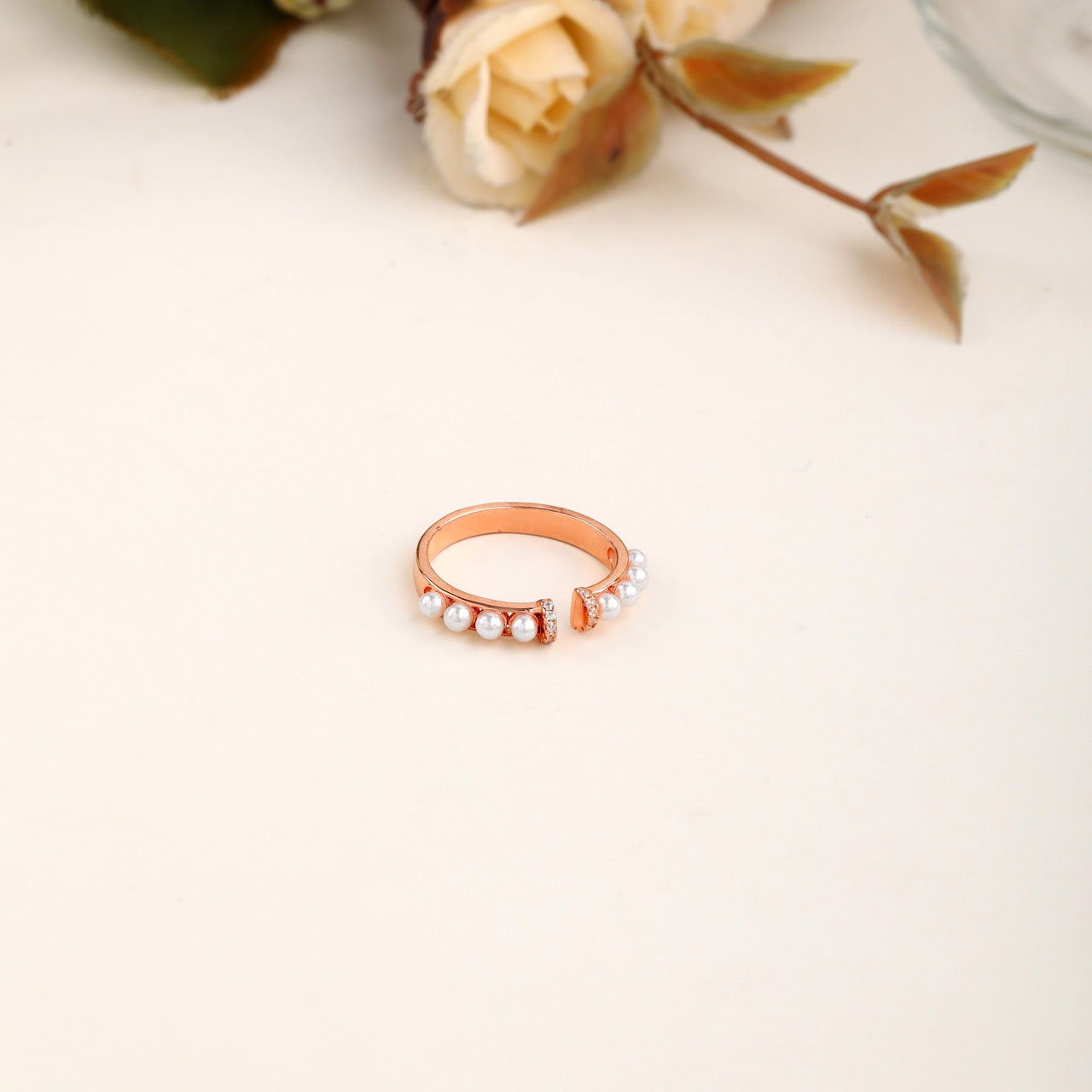 Pearl Accent Rose Gold Open Ring