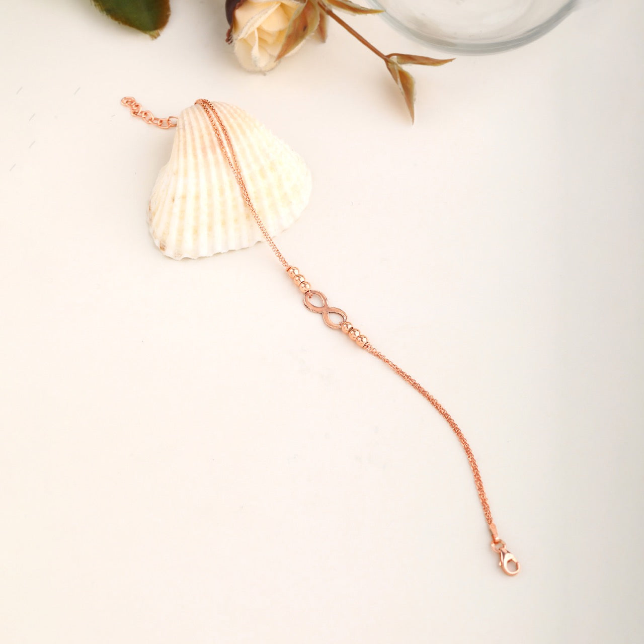 Rose Gold Infinity Charm Chain Bracelet in 925 Sterling Silver