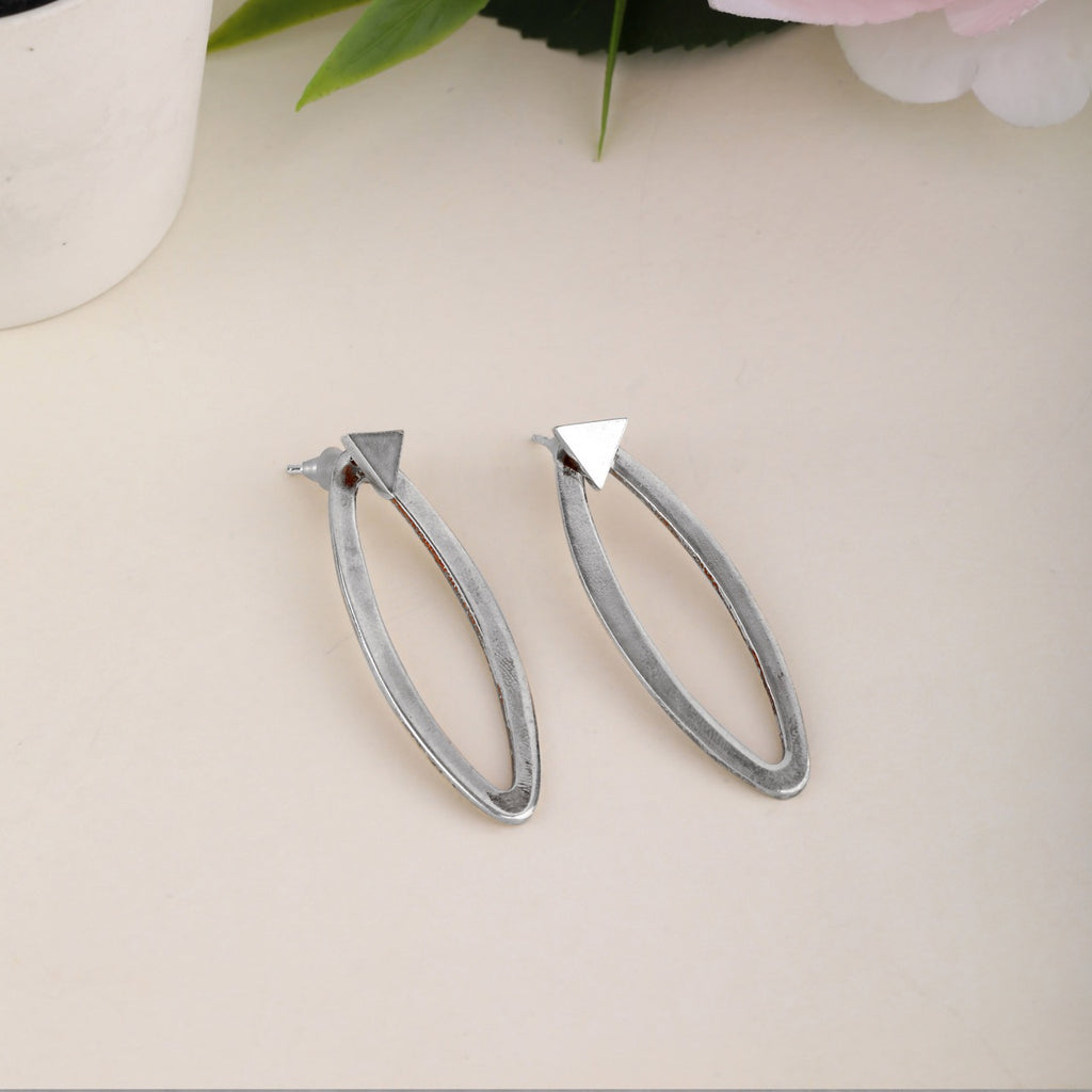 Triangle Stud Oval Hoop Earrings in 925 Sterling Silver