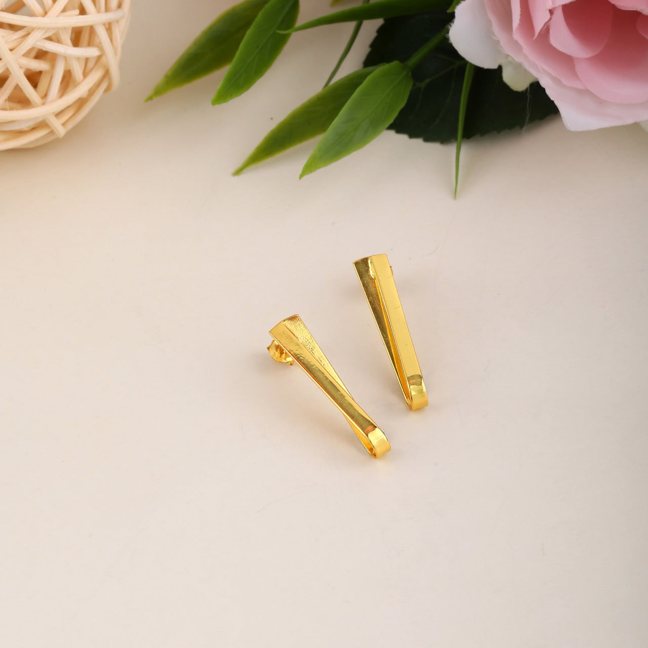 Sleek Tapered Bar Drop Earrings in Gold Polish | 925 Sterling Silver