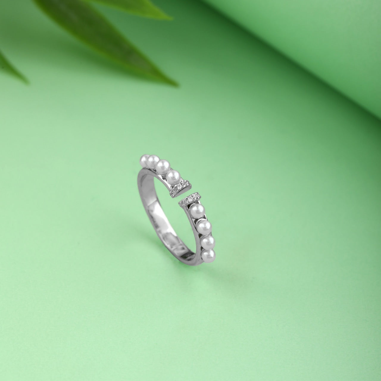 Pearl Accent Silver Open Ring