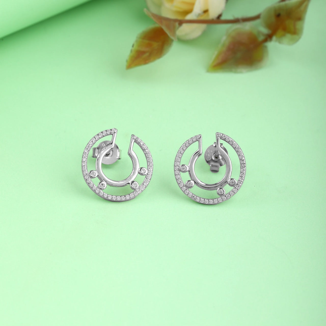 Celestial Circle CZ Stud Earrings | 925 Sterling Silver